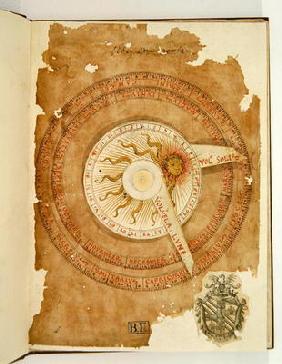 Ms Lat 696 W.8.20 fol.1r Sundial calendar, from 'Liber Physiognomiae', c.1440 (vellum)