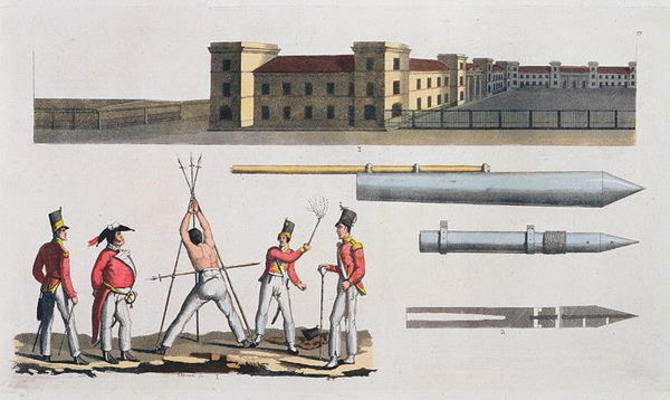 Chatham Barracks, a Military Punishment called the 'Triangle' and Congreve Rockets, plate 17 from 'T from Italian School, (19th century)