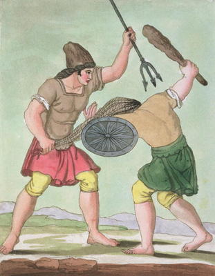 Roman Gladiators, from 'L'Antica Roma', 1825 (colour litho) from Italian School, (19th century)