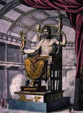 Statue of Jupiter in a Temple, from 'Costumi dei Romani', engraved by Angelo Biasioli (1790-1830), c