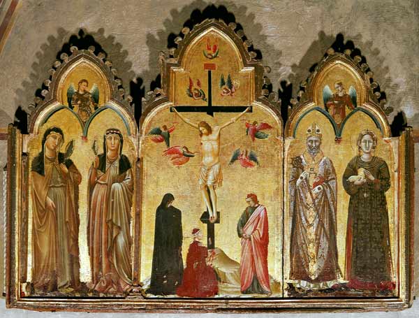 Kreuzigung mit Stifter und den Heiligen Agnes, Rufinus, Klara von Assisi und Agnes der Klarissin from Italian