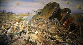 The Capturing of a Tank near Kakhovka, 1927 (oil on canvas)