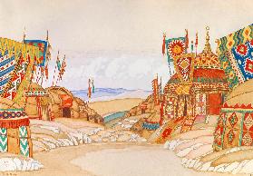 The Polovtsian camp. Stage design for the opera Prince Igor by A. Borodin
