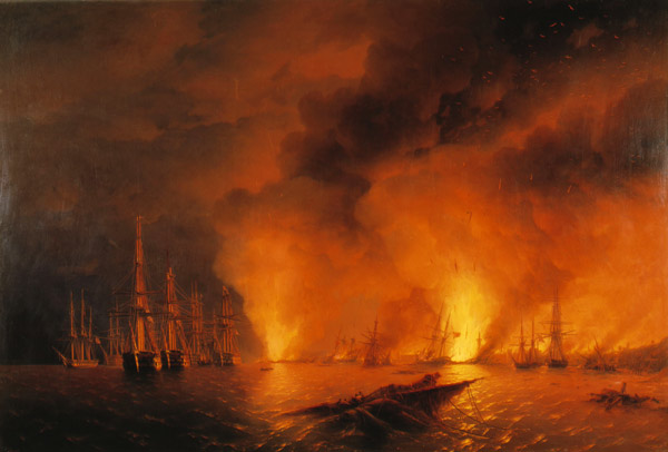 The naval Battle of Sinop on 30 November 1853 from Iwan Konstantinowitsch Aiwasowski