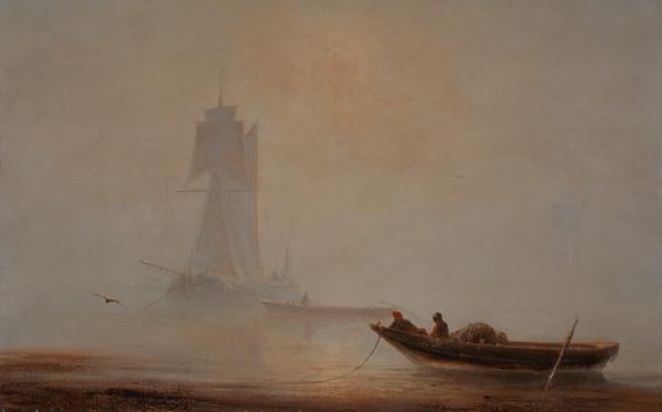Fishing boat at the coast in the dawn