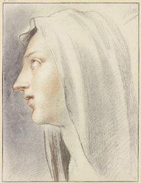 Frauenkopf mit Schleier im Profil nach links