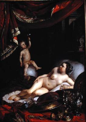 An Allegorical Vanitas with Homo Bulla (Man is Like a Bubble) and Vrouw Wereld (Lady World)