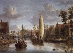 A Canal with barges