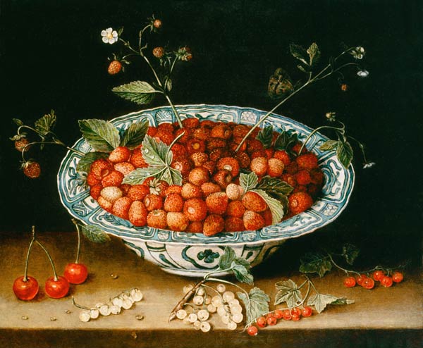 Porcelain bowl with strawberries from Jacob van Hulsdonck
