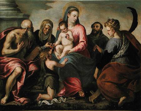 Virgin and Child surrounded by Saint Jerome, Saint Elizabeth, Saint John the Baptist, Saint Francis from Jacopo Palma il Giovane