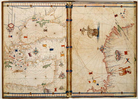 Ms Ital 550.0.3.15 fol.4v-5r Map of the Eastern Mediterranean Coast and Islands, from the 'Carte Geo from Jacopo Russo