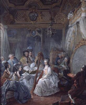 Marie Antoinette (1755-93) in her chamber at Versailles in 1777 (gouache on paper) from Jacques-Fabien Gautier d'Agoty