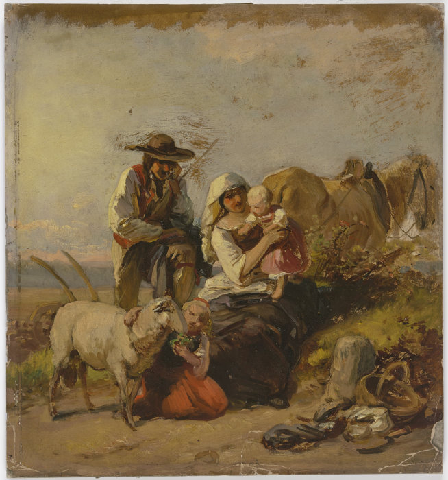 Bauernfamilie mit Pferd und Ziege auf dem Feld from Jakob Becker