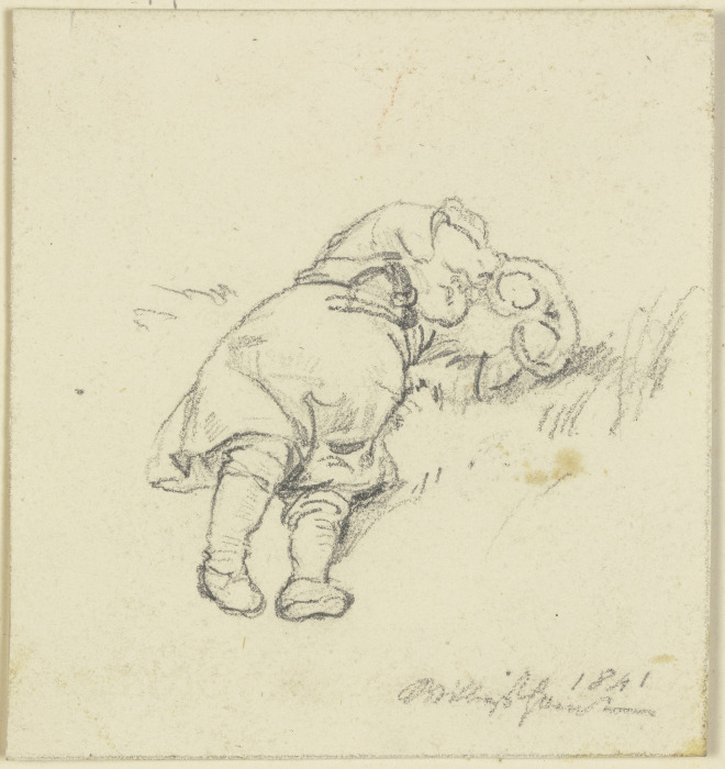 Im Gras liegendes Kind mit einer Brezel from Jakob Furchtegott Dielmann