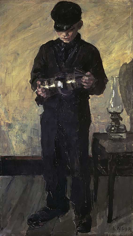 The Lamp-boy (The Lamplighter), 1880, by James Ensor (1860-1949), oil on canvas, 151x91 cm. Belgium, from James Ensor