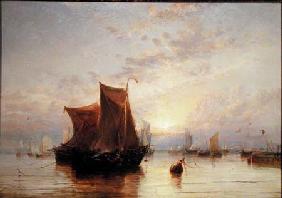 Dutch Boats Becalmed at Sunrise