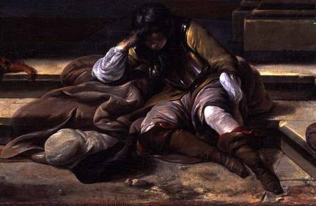 Italian Port Scene, detail of a sleeping soldier from Jan Baptist Weenix