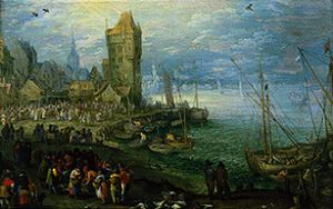 Fish market on the sea beach. from Jan Brueghel d. Ä.
