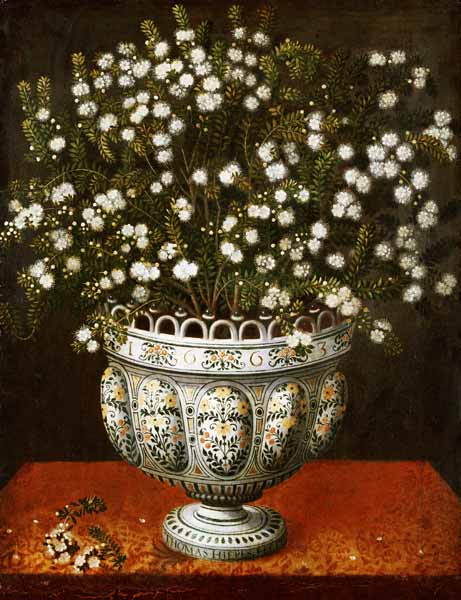 Myrtle In A Lobed-Footed Polychrome Maiolica Manises Vase On A Draped Ledge from Jan Brueghel d. Ä.