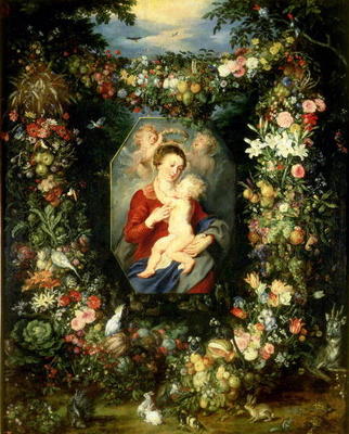 The Virgin and child in a garland of fruit and flowers, c.1614-18 (oil on panel) from Jan Brueghel d. Ä.