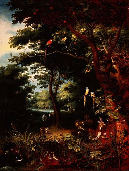 Paradise scene with Adam and Eve (panel) from Jan Brueghel d. J.