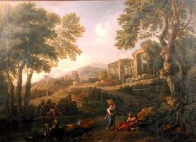 Classical landscape with figures and ruins