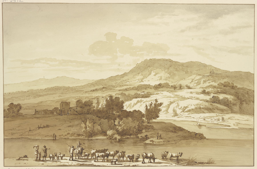 Fluß mit Herde, im Hintergrund Berge from Jan Hulswit