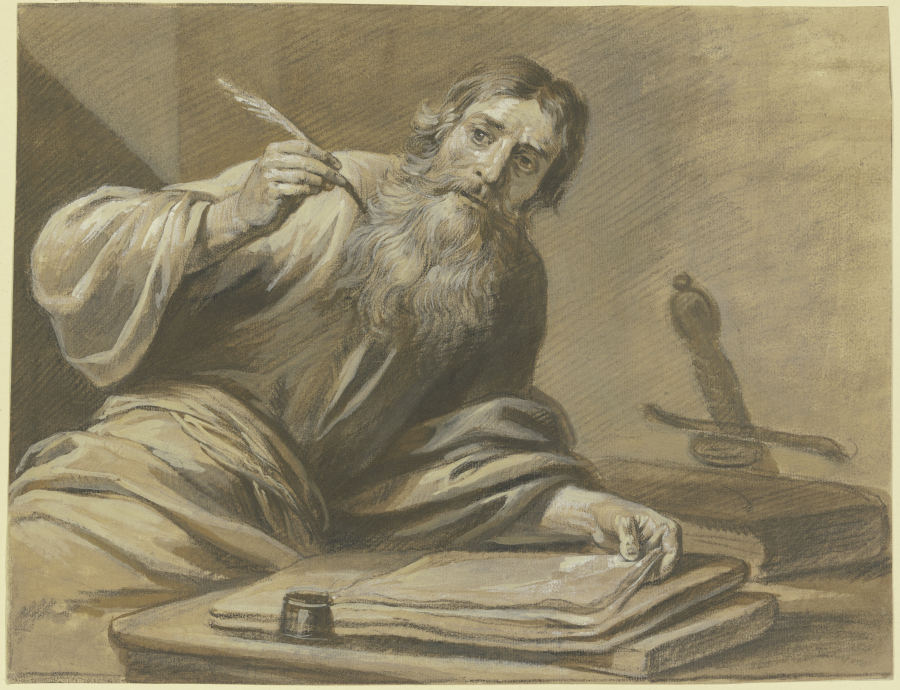 Der Apostel Paulus schreibend, halbe Figur from Jan Luyken