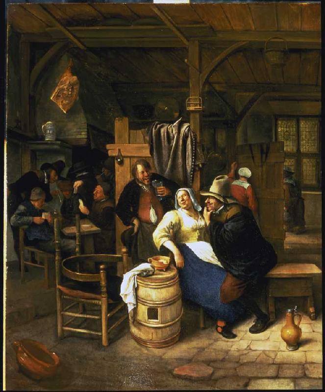 The old admirer smallholder economy with card playing smallholders in the background. from Jan Havickszoon Steen