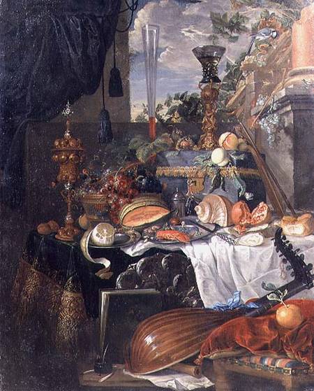 Still life of food and musical instruments from Jan van Dalen