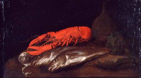 A Still Life of a Lobster and Fish on a Table from Jan van Dalen