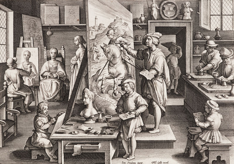  The Invention of Oil Paint, plate 15 from 'Nova Reperta' (New Discoveries) from Jan van der Straet