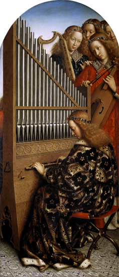 Genter altar, angel playing instruments from Jan van Eyck