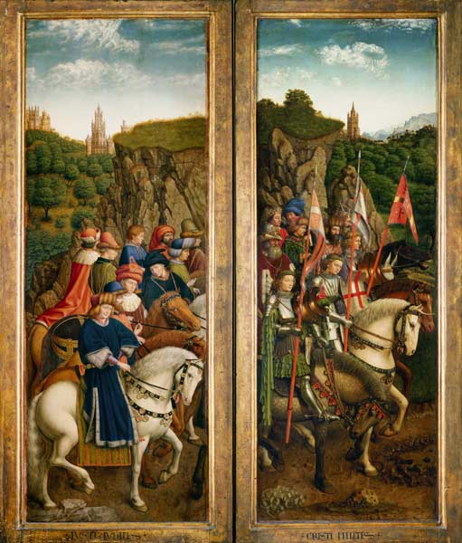 Genter altar -- the just judges (on the left) and the fighters Cristi (on the right) from Jan van Eyck