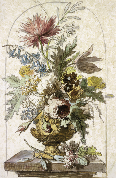 Blumenbouquet in einer Vase, vorne liegt eine Nelke from Jan van Huysum