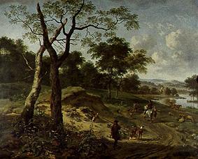 Woodland landscape with hunters from Jan Wijnants