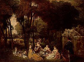 Rural meeting next to a fountain (Le's Champs Elysees) from Jean-Antoine Watteau