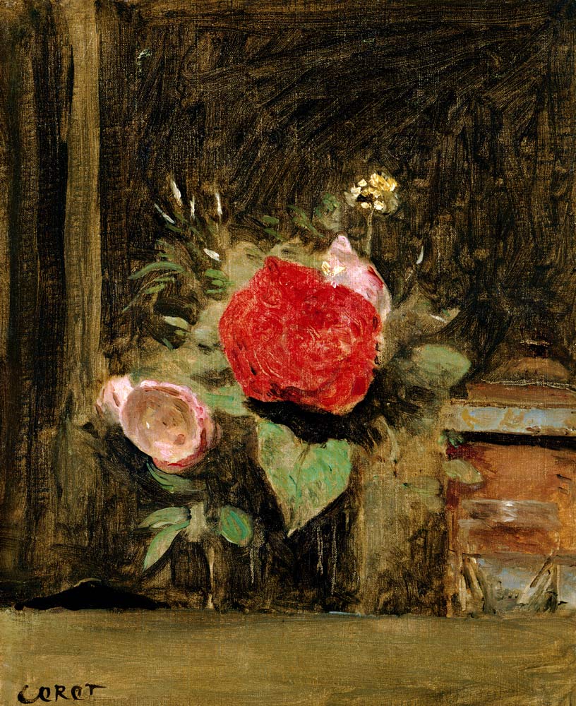 Bouquet of Flowers in a Glass beside a Tobacco Pot from Jean-Baptiste-Camille Corot