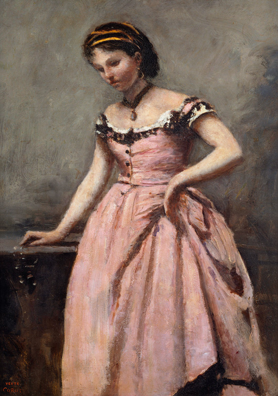 Corot / Young woman in pink dress from Jean-Baptiste-Camille Corot