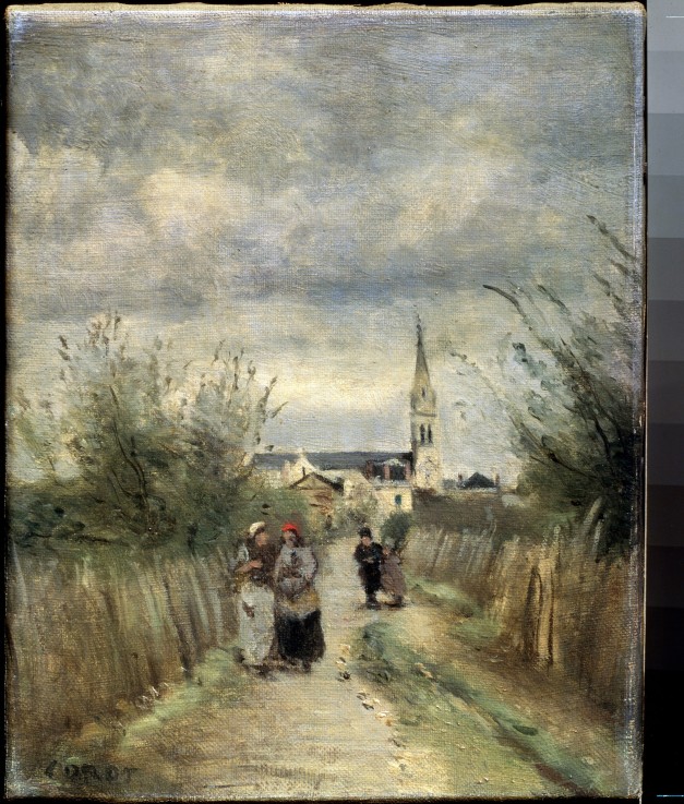 Bell tower in Argenteuil (Road to the Church) from Jean-Baptiste-Camille Corot