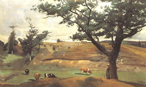 Hill and pastures in the surroundings of Saint LÔ from Jean-Baptiste-Camille Corot