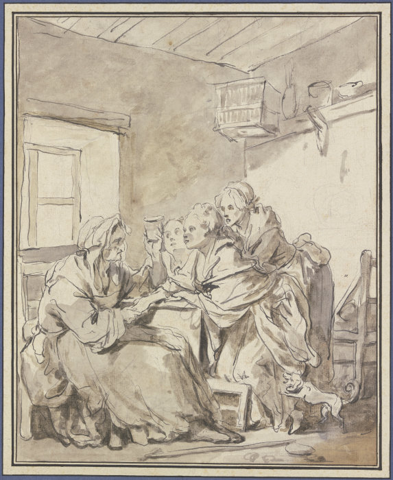 Alte Frau, drei jungen Frauen aus einem Glase wahrsagend from Jean Baptiste Greuze