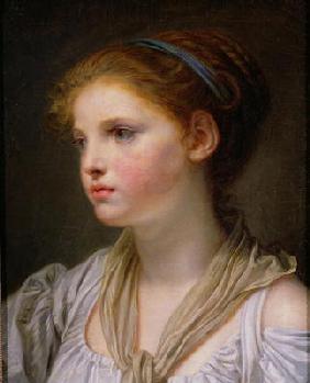 Girl with a Blue Ribbon (oil on canvas)