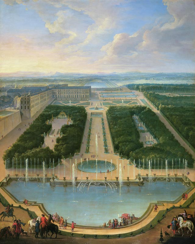 Perspective view of the chateau of Versailles seen from the Neptune Fountain from Jean-Baptiste Martin