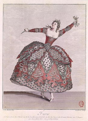 Costume design for a Fury in 'Hippolyte et Aricie' by Jean-Philippe Rameau (1683-1764) engraved by R from Jean-Baptiste Martin