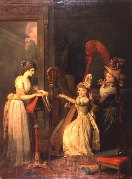Harp lesson given by Madame de Genlis to Mademoiselle d'Orleans with Mademoiselle Pamela Turning the from Jean Baptiste Mauzaisse