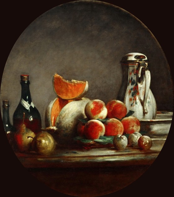 Melons, pears, peaches and plums, or The cut melon from Jean-Baptiste Siméon Chardin