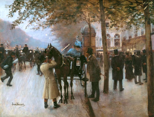 The Boulevards, Evening in Front of the Cafe Napolitain, late 19th century (oil on canvas) from Jean Beraud