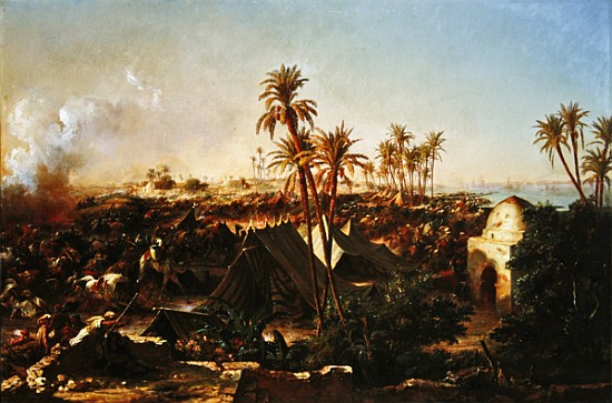 Battle with palm trees and tents from Jean Charles Langlois