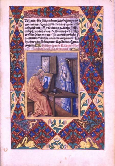 Ms Lat. Q.v.I.126 f.99 St. Luke painting the Virgin Mary, from the 'Book of Hours of Louis d'Orleans from Jean Colombe